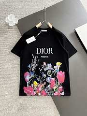 Dior Men's T-shirts Floral Printed Black - 1