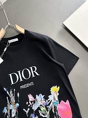 Dior Men's T-shirts Floral Printed Black - 2