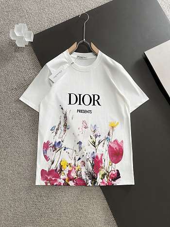 Dior Men's T-shirts Floral Printed White