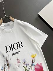 Dior Men's T-shirts Floral Printed White - 2