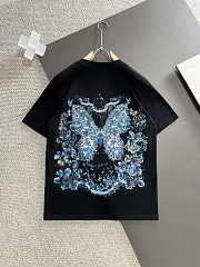 Dior Men's T-shirt Blue Butterfly Black - 3
