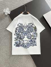 Dior Men's T-shirt Blue Butterfly White - 2