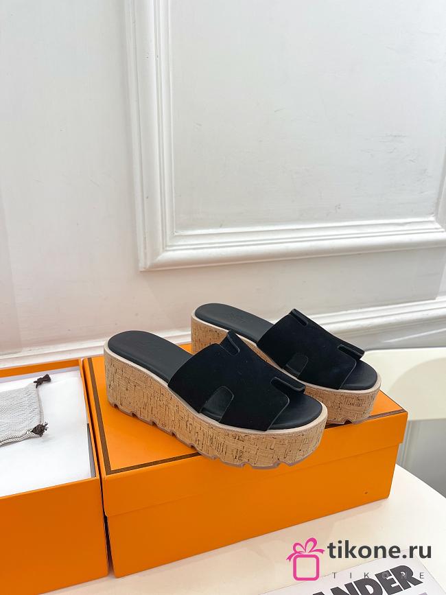 Hermes Eze 30 Black Suede Sandals - 1