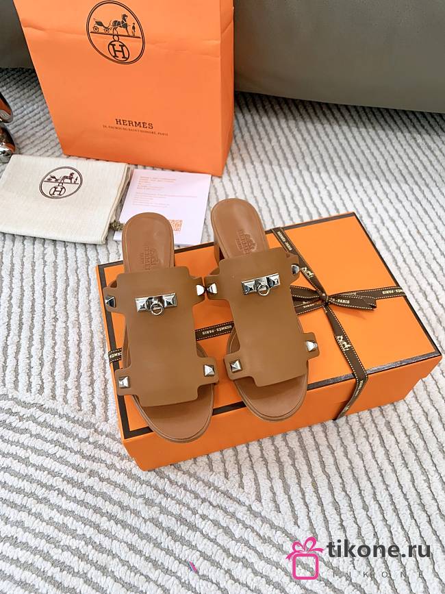 Hermes Invincible Brown Leather Sandals - 1