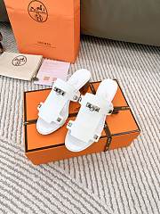 Hermes Invincible White Leather Sandals - 2