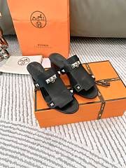 Hermes Invincible Black Leather Sandals - 1