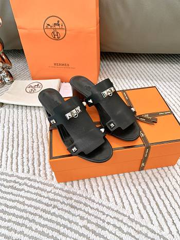 Hermes Invincible Black Leather Sandals