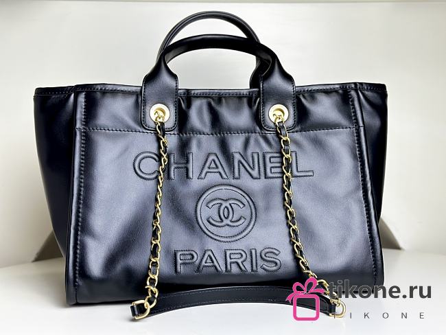 Chanel Calfskin Medium Deauville Tote Black 33cm - 1