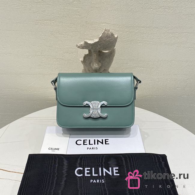 Celine Triomphe Shiny Calfskin Small In Celadon - 18.5×14×6cm  - 1