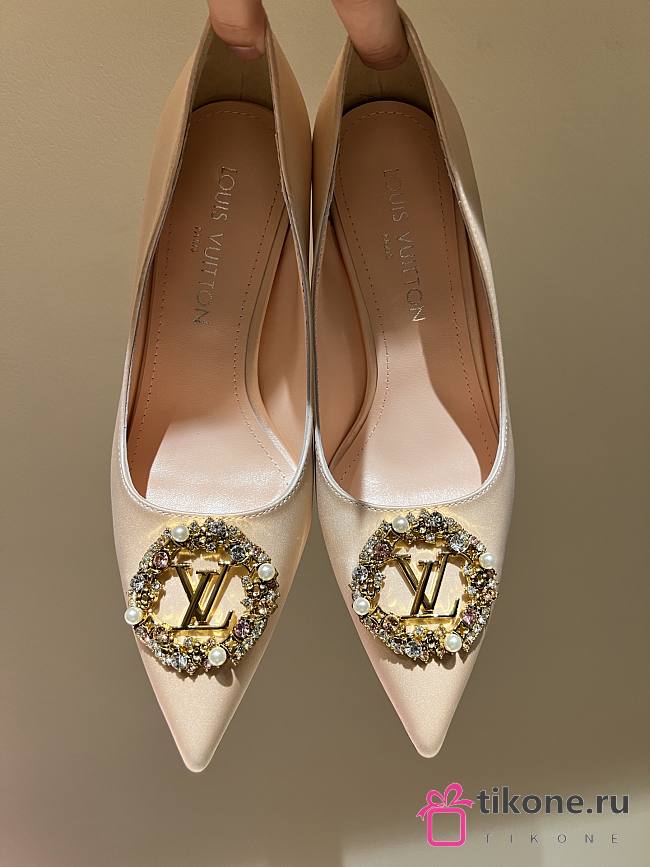 Louis Vuitton Nude Silk & Diamond Buckle Pumps Heeled Sandals - 1