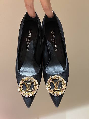 Louis Vuitton Black Silk & Diamond Buckle Pumps Heeled Sandals