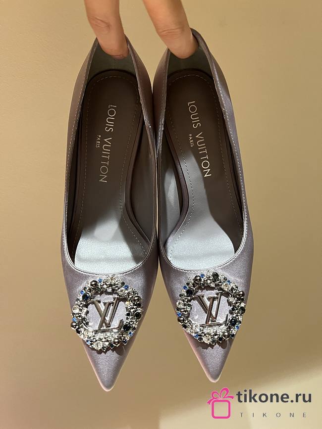 Louis Vuitton Silver Silk & Diamond Buckle Pumps Heeled Sandals - 1