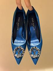 Louis Vuitton Blue Silk & Diamond Buckle Pumps Heeled Sandals - 1