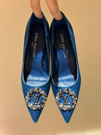 Louis Vuitton Blue Silk & Diamond Buckle Pumps Heeled Sandals