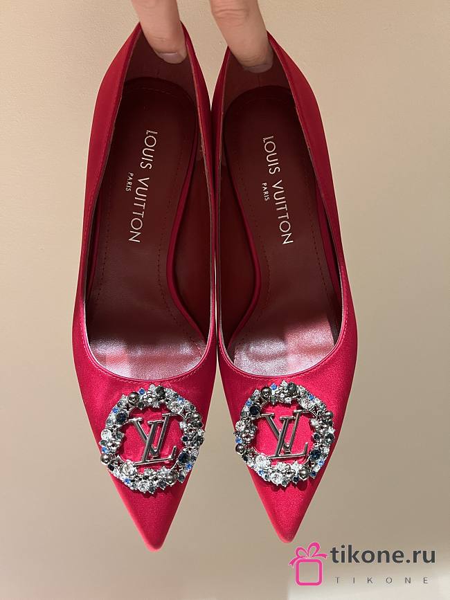 Louis Vuitton Pink Silk & Diamond Buckle Pumps Heeled Sandals - 1