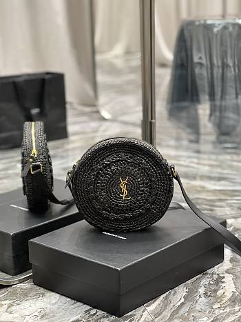 YSL Round Bag In Black Raffia - 21×21×4cm