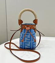 Fendi FF Motif Blue Denim Small Bucket Bag - 12×18×10cm - 1