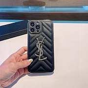 YSL Monogram Phone Case In Matelasse Lambskin Black/Gold - 1