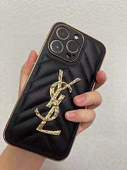 YSL Monogram Phone Case In Matelasse Lambskin Black/Gold - 3