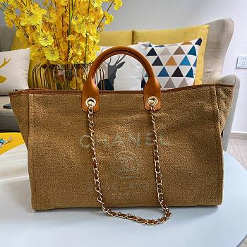 Chanel Deauville Tan Canvas Shopping Bag - 44x11x32cm