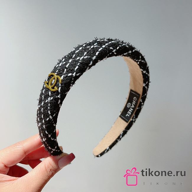 Chanel Black Sponge Knit Headband - 1