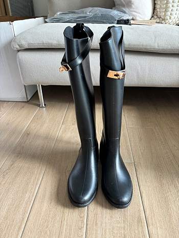 Hermes Kelly Jumping Boots In Black Gold Buckle