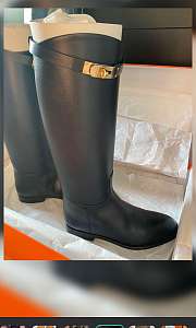 Hermes Kelly Jumping Boots In Black Gold Buckle - 3