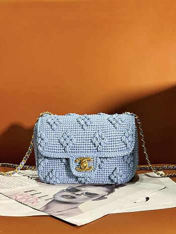 Chanel Mini Flap Bag Raffia Blue - 12.5×19.5×6.5cm