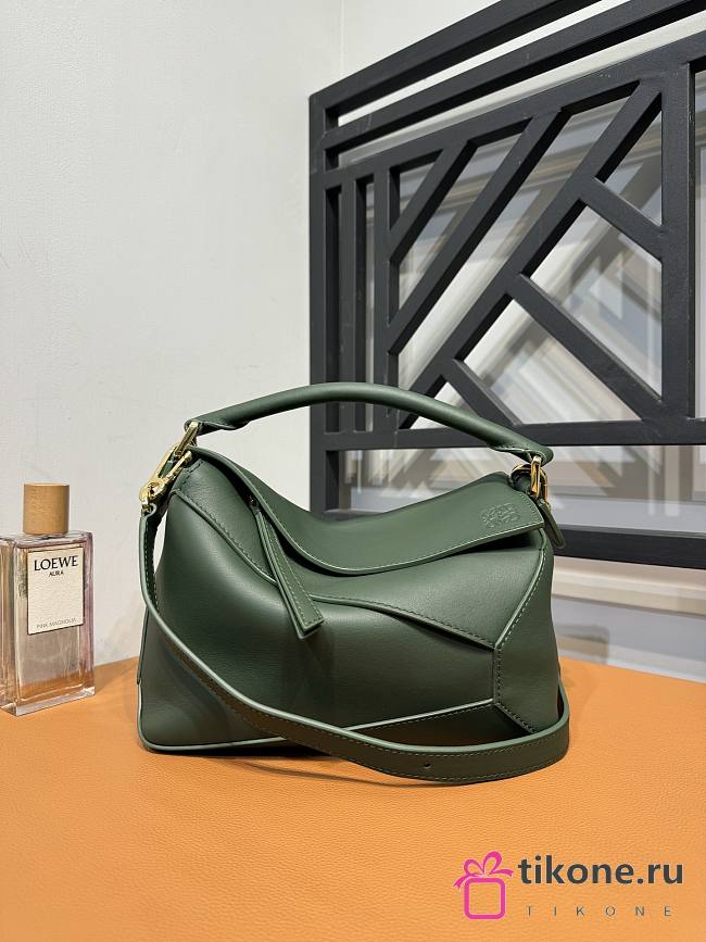 Loewe Puzzle Edge Small Green Leather Bag - 24x17x10cm - 1