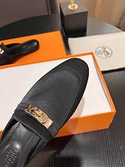 Hermes Kelly Gold Buckle Black Satin Shoes - 5