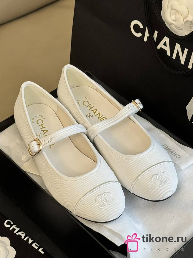 Chanel White Mary Jane Cotton & Silk - 1
