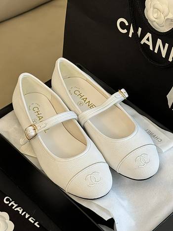 Chanel White Mary Jane Cotton & Silk