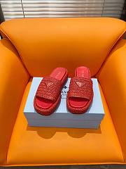 Prada Red Raffia Slippers  - 1