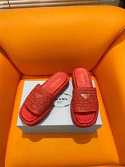 Prada Red Raffia Slippers  - 5