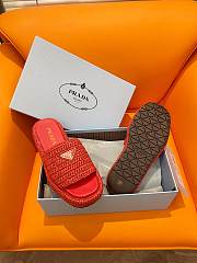 Prada Red Raffia Slippers  - 3