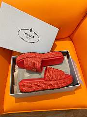 Prada Red Raffia Slippers  - 4