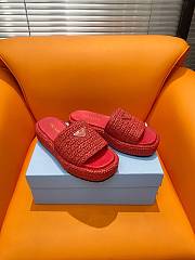 Prada Red Raffia Slippers  - 2