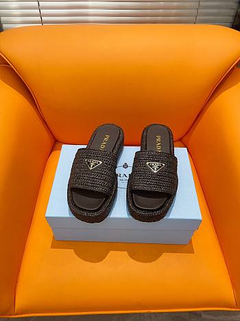 Prada Black Raffia Slippers 