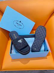 Prada Black Raffia Slippers  - 4