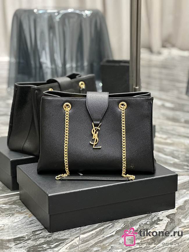 YSL Black Leather Shopping Tote - 33×22×15cm - 1