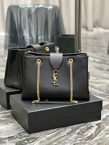 YSL Black Leather Shopping Tote - 33×22×15cm