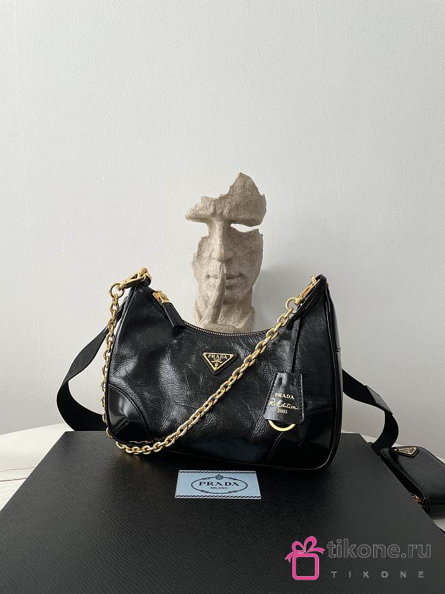 Prada Re-Edition Black Leather Bag - 22x18x6cm - 1