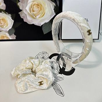 Chanel White Headbands & Crunches Set