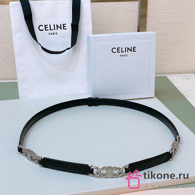 Celine Triomphe Taurillon Belt Witd Silver Buckle  - 1