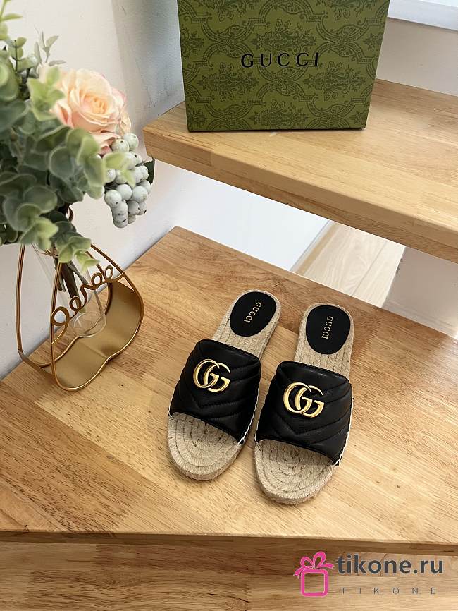 Gucci Espadrille Slide Black Marmont Verde - 1