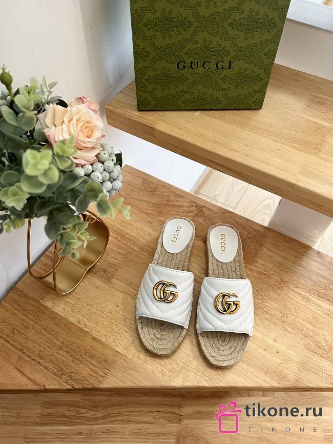 Gucci Espadrille Slide White Marmont Verde - 1