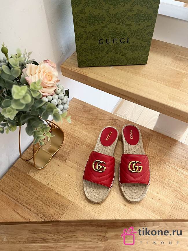 Gucci Espadrille Slide Red Marmont Verde - 1