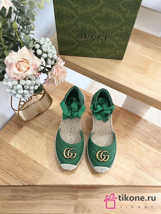 Gucci Green Crochet Platform Espadrilles - 1