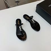 YSL Black Leather Silver Buckle Flat Slippers - 5