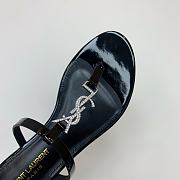 YSL Black Leather Silver Buckle Flat Slippers - 2